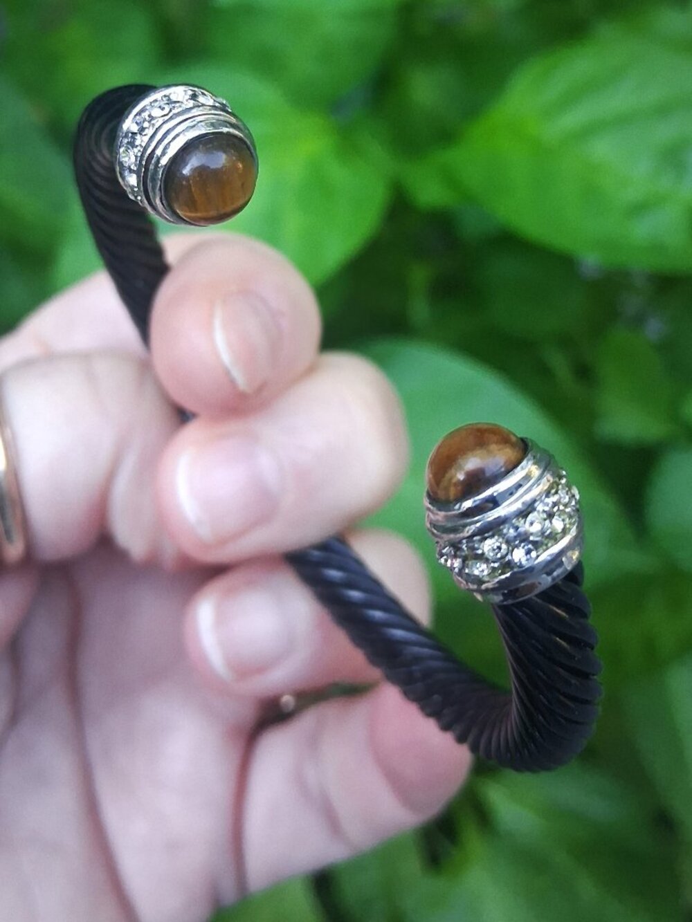 Twisted Cable Cuff Bangle Bracelet Tiger's Eye Accents